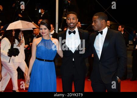 Michael B. Jordan, Regisseur Ryan Coogler und Melonie Diaz bei der Vorführung des Films 'Fruitvale Station', der am 16. Mai 2013 im Palais des Festivals im Rahmen des 66. Filmfestivals von Cannes in Cannes, Frankreich, stattfand. Foto von Nicolas Briquet/ABACAPRESS.COM Stockfoto