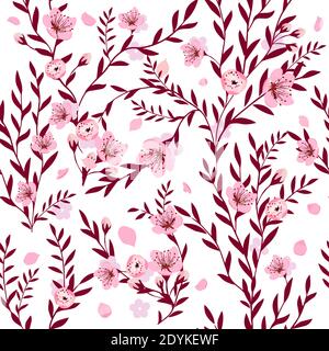 Der nahtlose Hintergrund des Sprigs mit Sakura. Vektorgrafik Stock Vektor