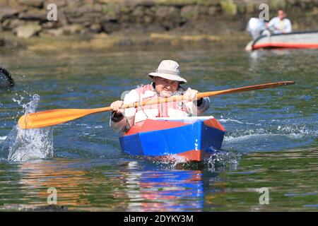 'Ca Carton a Douarnenez', 80 Boote started therace an diesem Wochenende in Douarnenez, Frankreich am Sonntag, 26. Mai 2013. Erste Welt-Regatta nur mit Karton, Verpackungsband und Farbe. Foto von Pasco/ABACAPRESS.COM Stockfoto