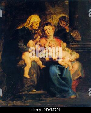 La Sagrada familia con Santa Isabel y San Juan - Peter Paul Rubens. Stockfoto