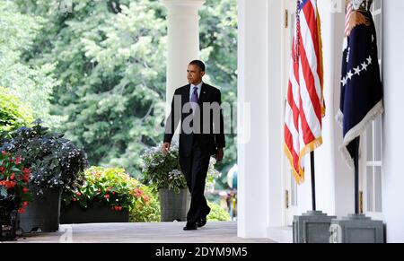 Präsident Barack Obama kommt zu einer Zeremonie, bei der die ehemalige Helferin des Nationalen Sicherheitsrats Samantha Power als Nachfolger von Susan Rice als US-Botschafterin bei den Vereinten Nationen ernannt wird. Und Susan Rice wird am 5. Juni 2013 die nächste nationale Sicherheitsberaterin im Rosengarten im Weißen Haus in Washington, DC, USA. Foto von Olivier Douliery/ABACAPRESS.COM Stockfoto
