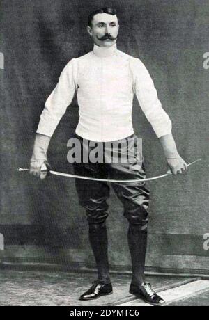 Le capitaine Georges de La Falaise, vainqueur de l'officieux championnat du monde d'épée en avril 1899. Stockfoto