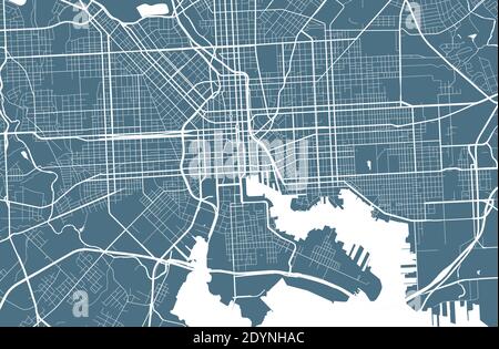 Detaillierte Karte von Baltimore Stadt Verwaltungsgebiet. Lizenzfreie Vektorgrafik. Stadtbild-Panorama. Dekorative Grafik Touristenkarte von Baltimore Stock Vektor