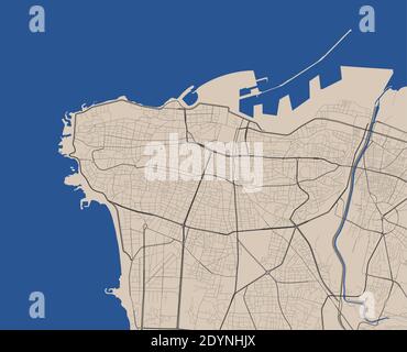 Beirut Stadtplan Poster. Karte von Beirut Stadtplan Poster. Beirut Karte Vektor Illustration. Stock Vektor