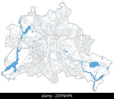 Berlin-Karte. Detaillierte Vektorkarte des Verwaltungsgebiets der Stadt Berlin. Plakat mit Straßen und Wasser auf weißem Hintergrund. Stock Vektor