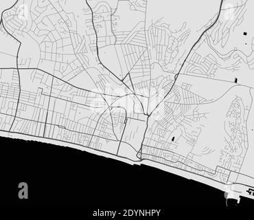 Stadtplan von Brighton & Hove. Vektorgrafik, Brighton & Hove Karte Graustufen Kunstposter. Straßenbild mit Straßen, Stadtgebiet Stock Vektor