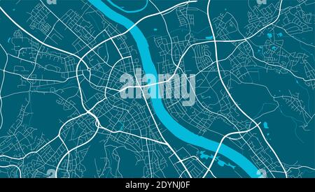 Detaillierte Karte des Stadtverwaltungsgebietes Bonn. Lizenzfreie Vektorgrafik. Stadtbild-Panorama. Dekorative Grafik Touristenkarte des Bundesgebiets von Bonn. Stock Vektor