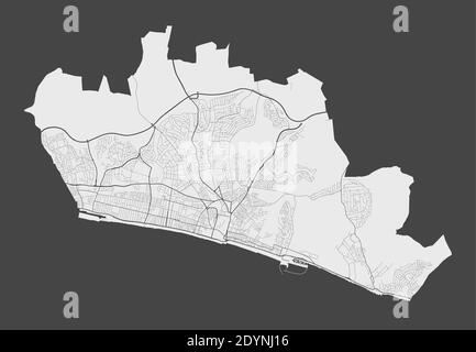 Brighton & Hove Karte. Detaillierte Karte des Verwaltungsgebiets von Brighton & Hove. Stadtbild-Panorama. Lizenzfreie Vektorgrafik. Karte mit umreißen Stock Vektor