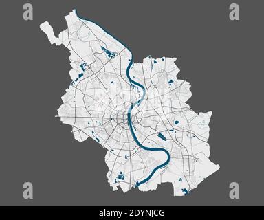 Karte Köln. Detaillierte Vektorkarte von Köln Stadtverwaltung. Plakat mit Straßen und Wasser auf grauem Hintergrund. Stock Vektor