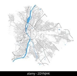 Budapest Karte. Detaillierte Vektor-Karte von Budapest Stadt Verwaltungsgebiet. Plakat mit Straßen und Wasser auf weißem Hintergrund. Stock Vektor