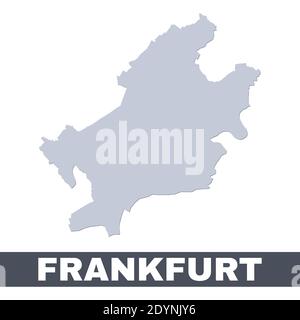 Übersichtskarte Frankfurt. Vektor-Karte der Frankfurter Stadtgebiet innerhalb seiner Grenzen. Grau mit Schatten auf weißem Hintergrund. Isolierte Abbildung. Stock Vektor