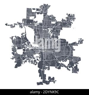 Columbus-Karte. Detaillierte Vektorkarte von Columbus Stadt Verwaltungsgebiet. Stadtbild Poster Metropolregion Arie Ansicht. Dunkles Land mit weißen Straßen, Straßen A Stock Vektor