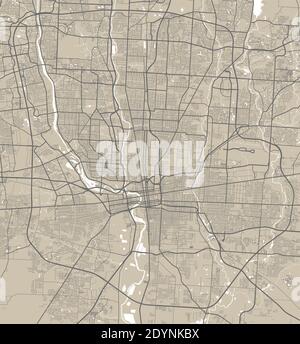 Detaillierte Karte von Columbus Stadt Verwaltungsgebiet. Lizenzfreie Vektorgrafik. Stadtbild-Panorama. Dekorative Grafik Touristenkarte von Columbus te Stock Vektor
