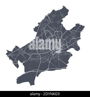 Karte Frankfurt. Detaillierte Vektorkarte von Frankfurt Stadtverwaltung. Dunkles Plakat mit Straßen auf weißem Hintergrund. Stock Vektor