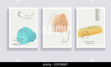 Trendiges Set von Aquarell minimalistischen abstrakten handgemalten Illustrationen. Abstrakte Kompositionen kritzeln verschiedene Formen. Ideal für Design Wanddekoration Stock Vektor