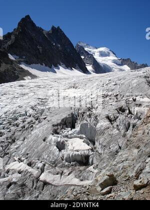 Glacier Blanc, Barre des Écrins, im Massiv des Écrins. Dauphiné Alpen. Südwestalpen. Frankreich. Europa. Stockfoto