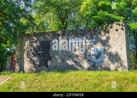 Stare Lysogorki, Polen, Juni 2019 Gedenkmauer und Gedenkmauer für Soldaten und ihre Opfer, von der 1. Polnischen Armee Stockfoto