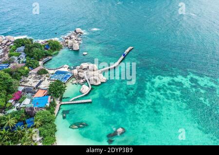 Luftaufnahme von Koh Nang Yuan, in Koh Tao, Provinz Samui, Thailand, Südostasien Stockfoto