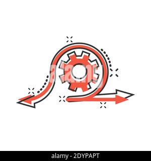 Agile Ikone im Comic-Stil. Flexible Cartoon Vektor-Illustration auf weißem isolierten Hintergrund. Pfeilzyklus Splash-Effekt Geschäftskonzept. Stock Vektor