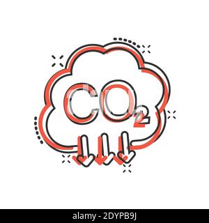 CO2-Ikone im Comic-Stil. Emission Cartoon Vektor Illustration auf weißem isolierten Hintergrund. Geschäftskonzept zur Reduzierung von Spritzern. Stock Vektor