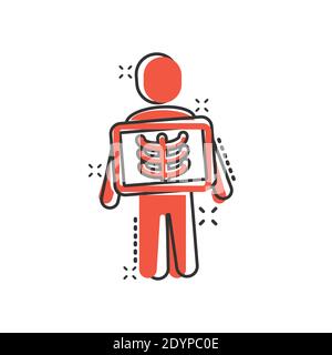 Röntgensymbol im Comic-Stil. Radiologie Cartoon Vektor Illustration auf weißem Hintergrund isoliert. Geschäftskonzept für den Splash-Effekt von medizinischen Scans. Stock Vektor
