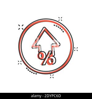 Wachstumspfeil Symbol im Comic-Stil. Einnahmen Cartoon Vektor-Illustration auf weißem Hintergrund isoliert. Steigern Sie den Splash-Effekt des Geschäftskonzepts. Stock Vektor