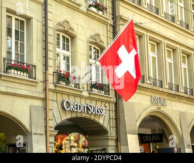 Bern, SCHWEIZ - 2. Juli 2019: CREDIT SUISSE ist eines der führenden globalen Finanzdienstleister. Stockfoto