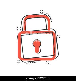 Vorhängeschloss-Ikone im Comic-Stil. Sperren Cartoon Vektor-Illustration auf weißem Hintergrund isoliert. Privates Geschäftskonzept mit Splash-Effekt. Stock Vektor