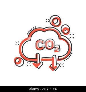 CO2-Ikone im Comic-Stil. Emission Cartoon Vektor Illustration auf weißem isolierten Hintergrund. Geschäftskonzept zur Reduzierung von Spritzern. Stock Vektor