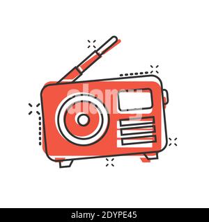 Radio-Ikone im Comic-Stil. FM Broadcast Cartoon Vektor-Illustration auf weißem Hintergrund isoliert. Geschäftskonzept mit Strahlungseffekt von Radiocast. Stock Vektor