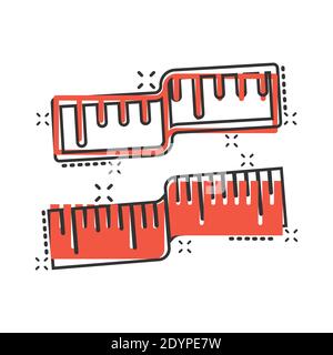 Maßband-Symbol im Comic-Stil. Lineal Zeichentrickfigur Vektor-Illustration auf weißem isolierten Hintergrund. Geschäftskonzept mit Spritzer-Effekt. Stock Vektor