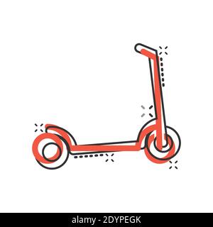 Elektroroller Symbol im Comic-Stil. Fahrrad Cartoon Vektor-Illustration auf weißem Hintergrund isoliert. Geschäftskonzept mit Splash-Effekt für den Transport. Stock Vektor