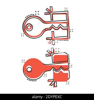 Locker-Symbol im Comic-Stil. Vorhängeschloss Passwort Cartoon Vektor-Illustration auf weißem isolierten Hintergrund. Geschäftskonzept mit Splash-Effekt zum Entsperren. Stock Vektor