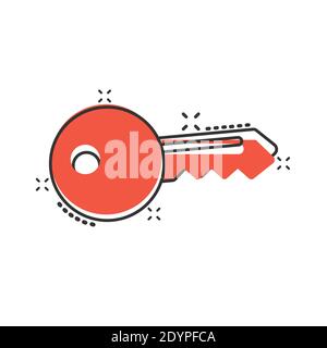 Schlüsselikone im Comic-Stil. Passwort Cartoon Vektor-Illustration auf weißem isolierten Hintergrund. Zugriff auf das Geschäftskonzept mit Splash-Effekt. Stock Vektor