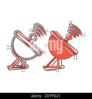 Satellitenantenne Turm-Ikone im Comic-Stil. Broadcasting Cartoon Vektor-Illustration auf weißem Hintergrund isoliert. Radar Splash Effect Business Conce Stock Vektor