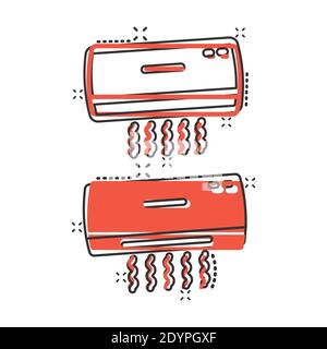 Conditioner-Symbol im Comic-Stil. Kühler Cartoon Vektor-Illustration auf weißem isolierten Hintergrund. Geschäftskonzept mit kaltem Klimaeffekt. Stock Vektor