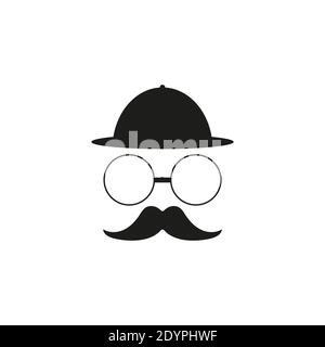 Gentleman Icon isoliert auf weißem Hintergrund. Bowler Hut und Schnurrbart. Vektorgrafik Stock Vektor