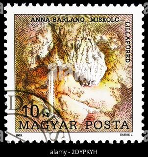 MOSKAU, RUSSLAND - 19. AUGUST 2019: In Ungarn gedruckte Briefmarke zeigt Anna Cave, Caves Serie, um 1989 Stockfoto