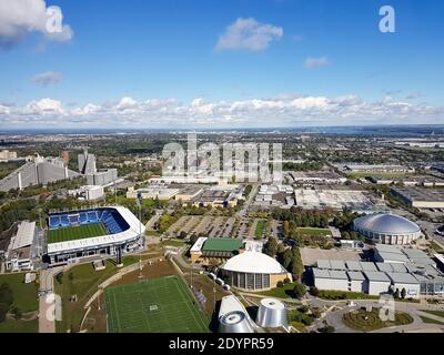 Blick auf die Stadt Montreal vom Olympischen Turm Stockfoto