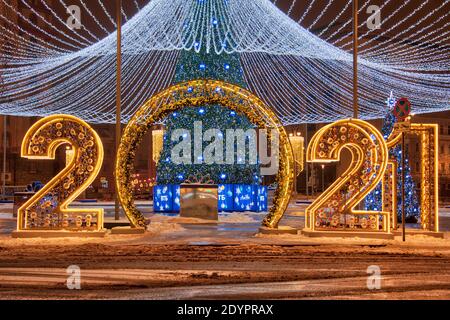 Neujahrszeichen 2021 auf dem Lubyanka Platz Stockfoto