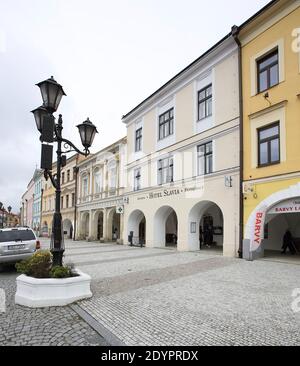 Hotel Slavia , Svitavy , náměstí , Stockfoto