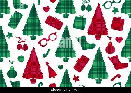 Karomuster nahtlos Frohe Weihnachten und Neujahr. Winterurlaub Surafce Design. Rote und grüne Farben. Vektor-Illustration Form Baum, Gürtel-Box Stock Vektor