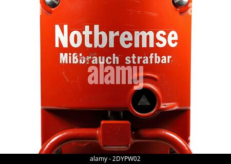 Notbremse von der deutschen Bahn oder Straßenbahn Stockfoto
