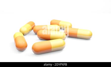 Kapseln isoliert auf weißem Hintergrund . Medizinische Pille Symbol Closeup Isolate , drei Dimensionen Stockfoto
