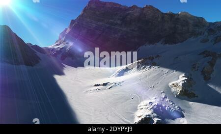 Mountain Snow Sun Ray Illustration, 3d Rendering Stockfoto
