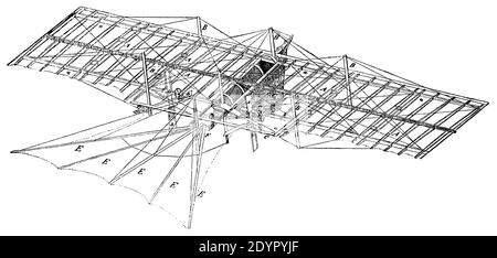 Der Ornithopter (Frühflieger) von Jakob Degen. Illustration des 19. Jahrhunderts. Deutschland. Weißer Hintergrund. Stockfoto