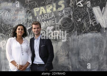 Bruno Julliard und Myriam El Khomri, die Sprecher der Kandidatin der Sozialistischen Partei für die Pariser Bürgermeisterwahl 2014, Anne Hidalgo, posieren am 11. Juli 2013 in Paris, Frankreich. Foto von Stephane Lemouton/ABACAPRESS.COM Stockfoto