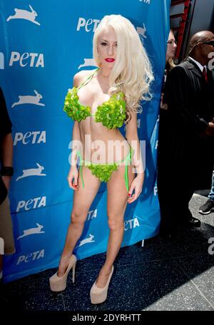 Courtney Stodden trägt einen Salat-Bikini, um Pink's Hot Dogs New Veggie Dogs zu fördern, die am 31. Juli 2013 in Hollywood & Highland in Los Angeles, CA, USA, zur Unterstützung von PETA veranstaltet werden. Foto von Lionel Hahn/ABACAPRESS.COM Stockfoto