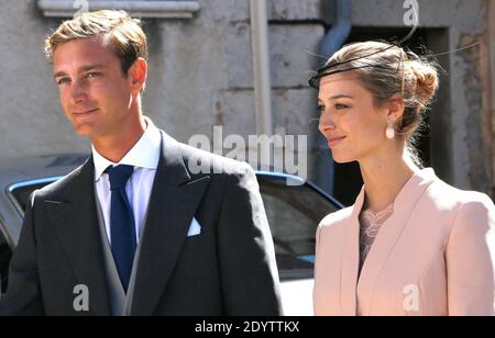 Pierre Casiraghi von Monaco und die Verlobte Beatrice Borromeo kommen am 21. September 2013 zur religiösen Hochzeit von Prinz Felix und Prinzessin Claire von Luxemburg in der Basilika Sainte-Marie-Madeleine in Saint-Maximin-la-Sainte-Baume in Südfrankreich an. Foto von ABACAPRESS.COM Stockfoto