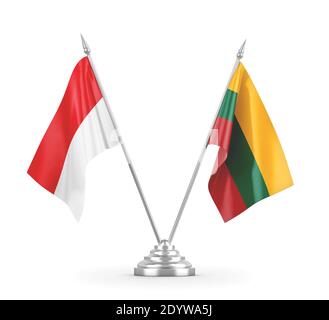Litauen und Indonesien Tischflaggen isoliert auf weißem 3D-Rendering Stockfoto
